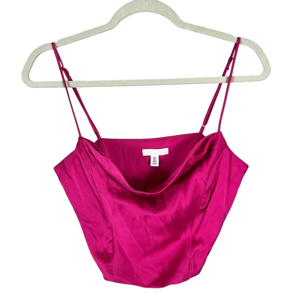 H&M Cowl Neck Tank Top Hot Pink Corset Cropped Small Barbiecore Mcbling Party S